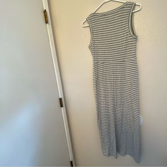 CAbi 5974 Easy Tank Midi Shirt Dress Sleeveless Stretch Ruched Gray White S - Picture 3 of 10